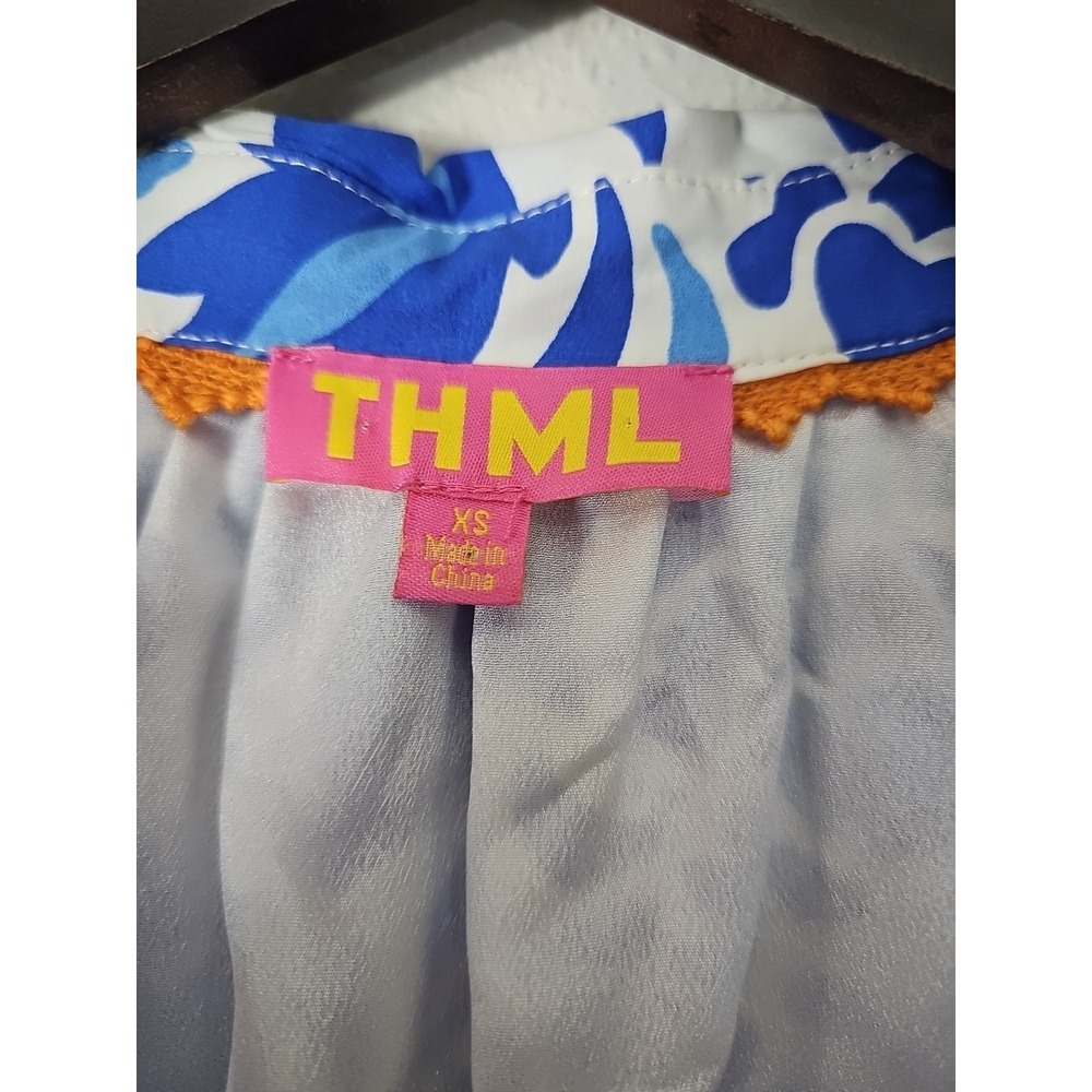 THML Women Dress Size XS Blue Floral Cotton Puff Sleeves Tasseled Summer Brunch - Picture 3 of 13